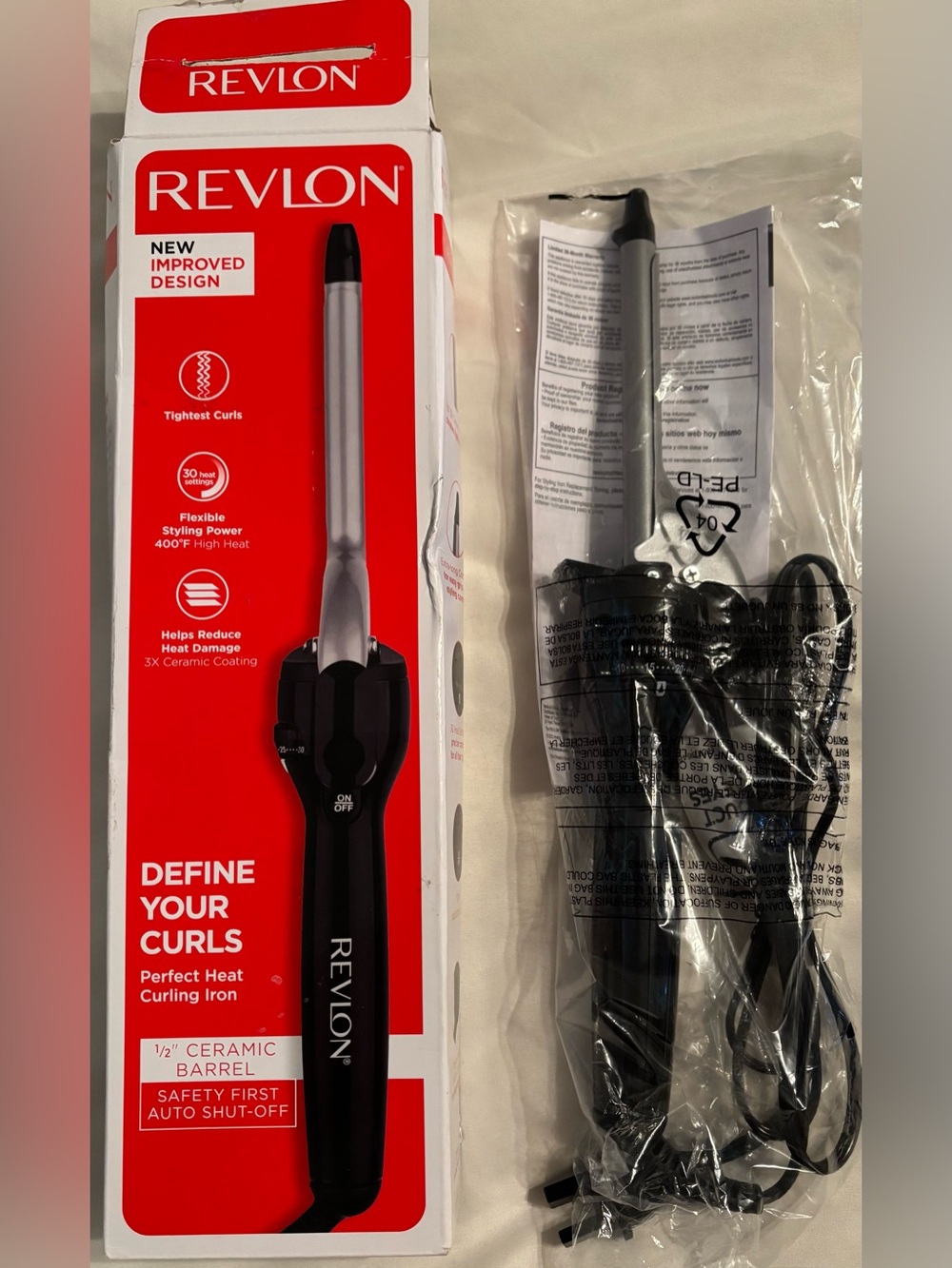 NIB 1/2” Revlon Black & Silver Ceramic Curling Iron